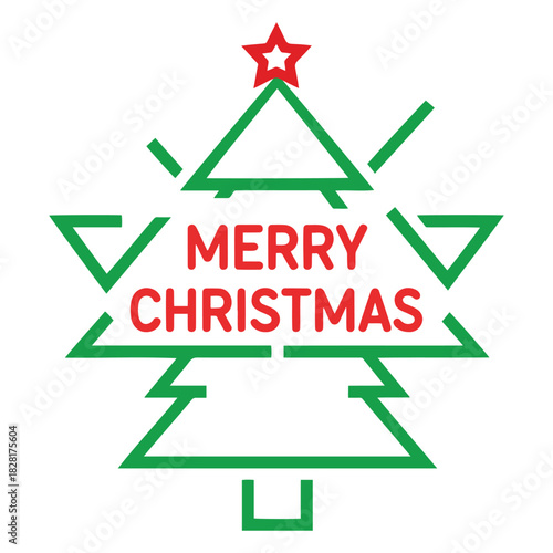 Green geometric Christmas tree with red “Merry Christmas” text on white background — ideal for holiday, festive and design content.

