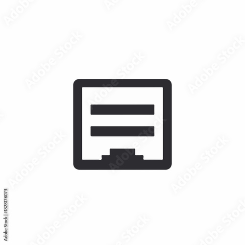 Minimal network icon depicts connection port in square frame, symbolizing a data network, network symbol. Simple data network emblem for digital communication and information transfer.