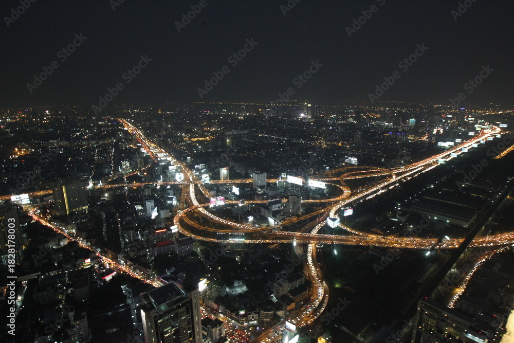 Fototapeta premium Traffic jam seen on a express way during rush hour (Sun Set) in Bangkok.