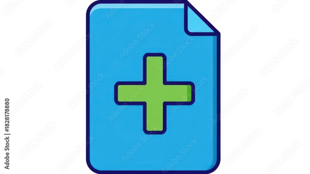Fototapeta premium Blue Document Icon with Green Plus Sign Symbol.