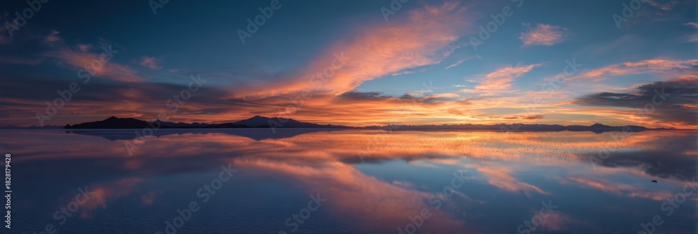 Fototapeta premium Breathtaking sunset over reflective salt flats at twilight