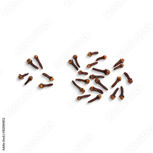 Collection of cloves spice isolated on a transparent background, PNG. High Resolution. Natural Aromatic Spice for Cooking and Baking, elements for Christmas and winter decoration design.