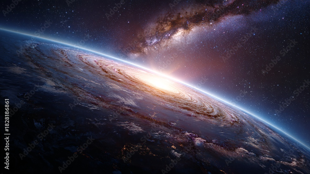 Fototapeta premium Galaxy with bright center and cosmic dust clouds in deep space.
