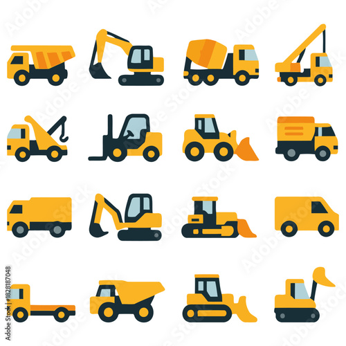 Construction Vehicles Collection: A comprehensive set of construction vehicles. Explore various machinery illustrations for industry, construction and related theme.