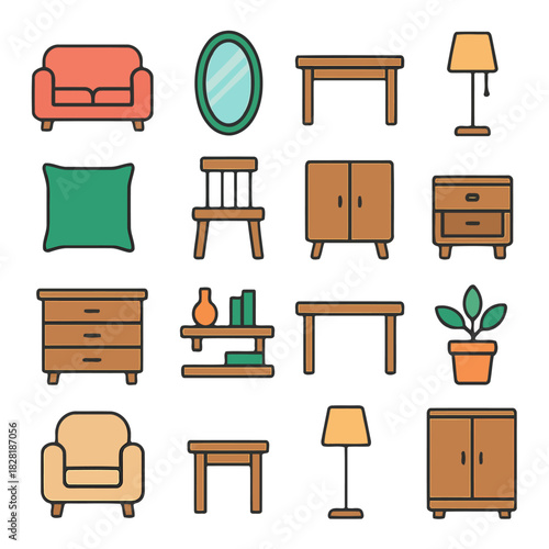 Interior Decor Elements: A curated selection of interior design elements, including furniture and decorative objects, presented in a clean, modern aesthetic. Reflecting style and design sensibility.