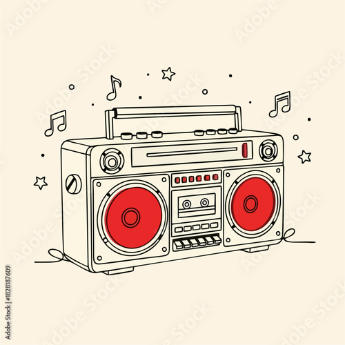 Retro Boombox with Musical Notes A Vintage Audio Icon