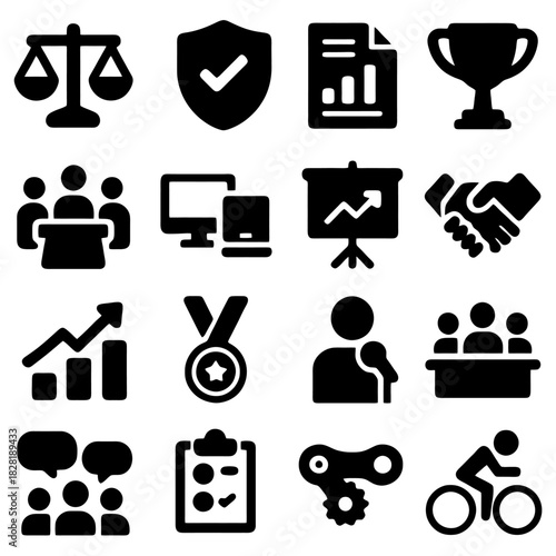 Business Icon Collection: A meticulously crafted collection of symbolic icons, elegantly depicting facets of the business world, suitable for visual communication. 