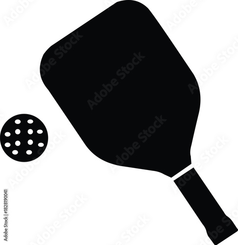 Pickleball paddle with ball flat vector icon for sports apps and websites. vector illustration on transparent backtground