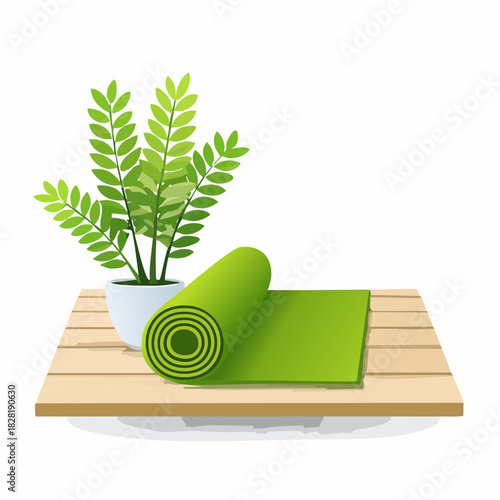 Decorative green houseplant in a white pot on a wooden shelf.