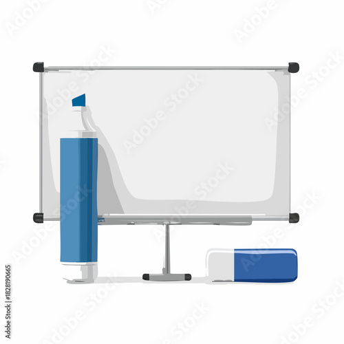 Empty office whiteboard with marker and eraser.
