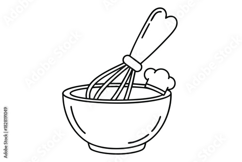 Simple Line Art of Whisk in Mixing Bowl