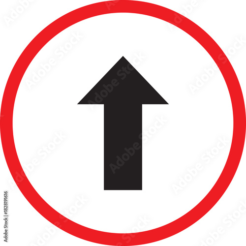 Red and black arrow sign indicating go straight ahead