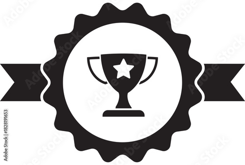First place winner award ribbon badge with trophy