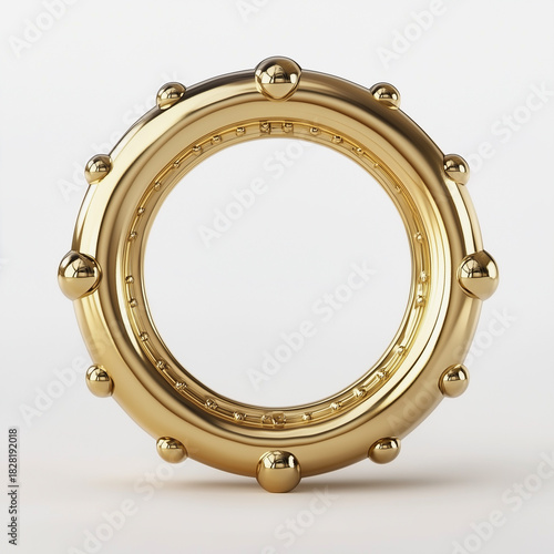 Round golden porthole frame with bolts on white background, 3D render
