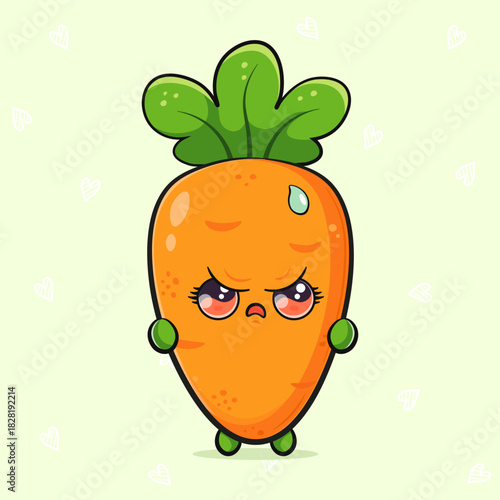 Angry carrot cartoon character feeling annoyed and sweating
