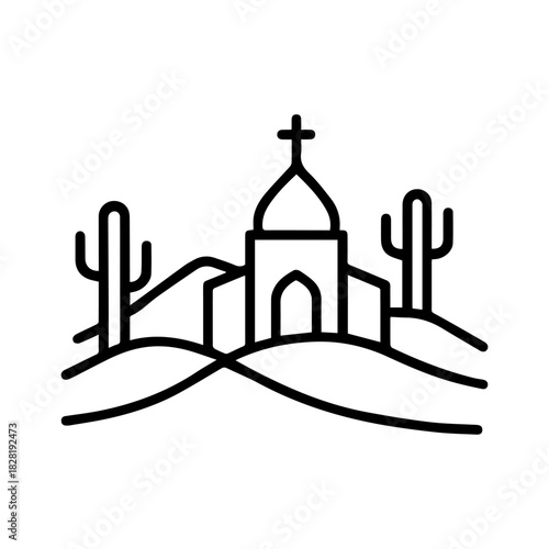 Temple in the desert vector line icon on a white background Vector line icon on a white background