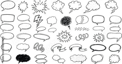 Collection of hand-drawn comic speech thought bubble set