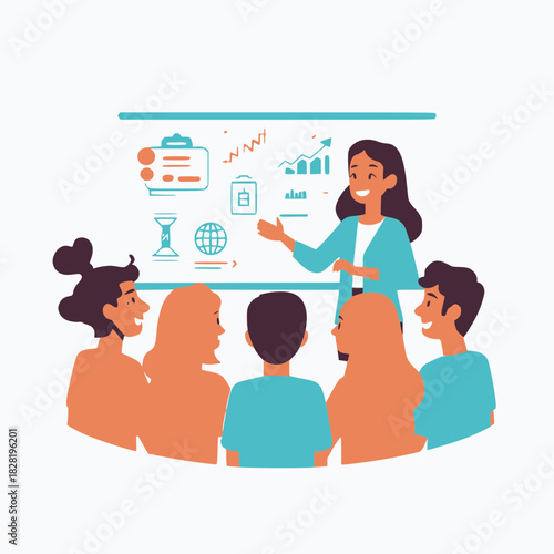 A teacher instructing students in a classroom