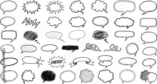 Doodle style dialogue balloons and comic bursts set