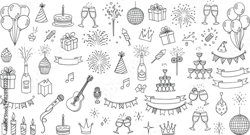 Hand drawn festive celebration party doodle vector art