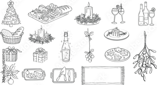  Hand-drawn Christmas and holiday food vector art collection