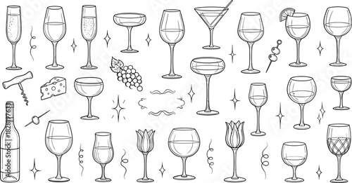  Hand-drawn drinkware and celebration items collection