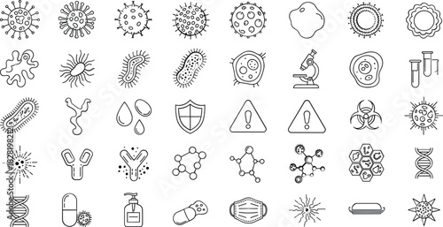 Microbiology and health science vector icon set design