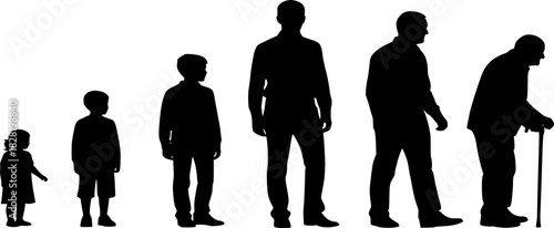 Generation of men from infants to seniors. Baby, child, teenager, student, business men, , adult, senior man senior 
