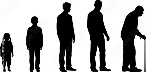 Generation of men from infants to seniors. Baby, child, teenager, student, business men, , adult, senior man senior 