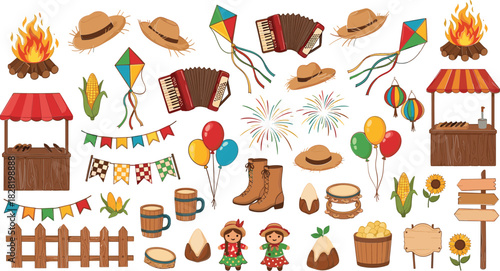 Traditional brazilian festa junina celebration elements set