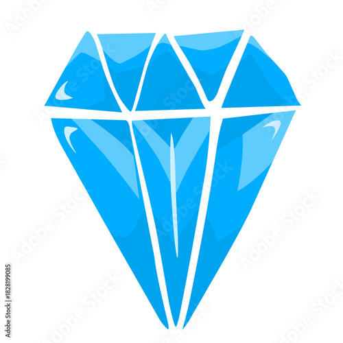 Flat illustration of a shiny jewel with a geometric shape, perfect for luxury, treasure, wealth, jewelry, gem, and decoration themes