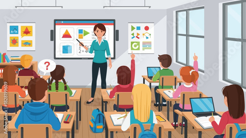 Engaging Classroom Teacher Guiding Students in Interactive Learning Session