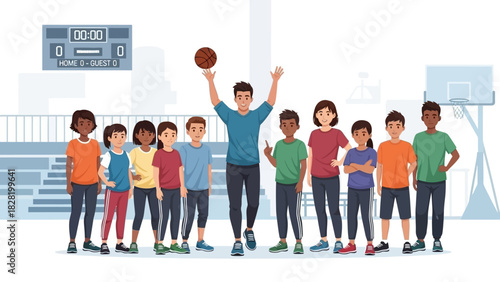 Empowering diverse youth through enthusiastic basketball coaching, fostering teamwork and active engagement with a strong team spirit on the court