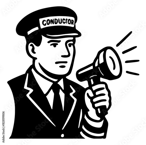 The conductor makes an announcement with a megaphone