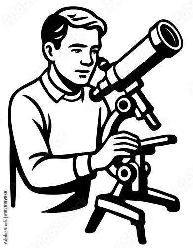 Astronomer using telescope for stargazing during a tranquil evening at a remote location, capturing the wonders of the universe