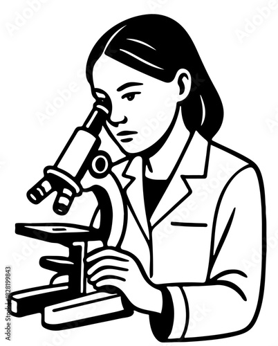 Biologist examining specimen under microscope with focus in laboratory setting