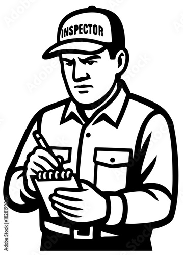 Inspector documenting findings while holding a notepad