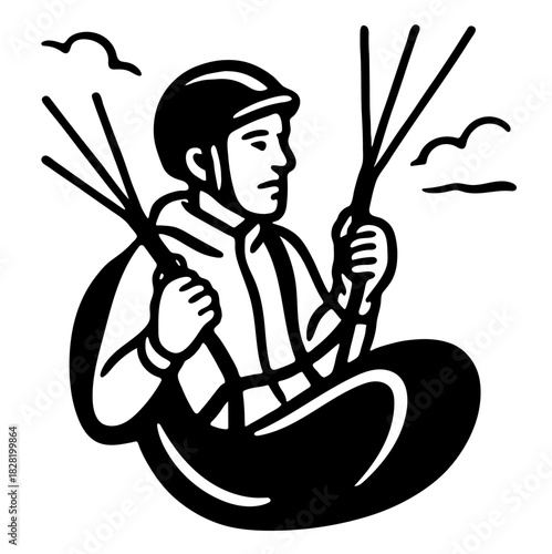 Professional paraglider navigating through open skies with focus and skill while wearing a helmet during an adventurous travel experience