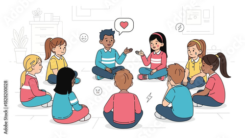 Children learning about empathy and emotions in a circle discussion