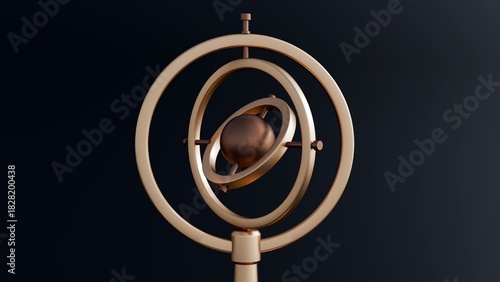 A stylized representation of a gyroscope or a similar nested gimbal mechanism, rendered in a modern, possibly futuristic, 3D style.