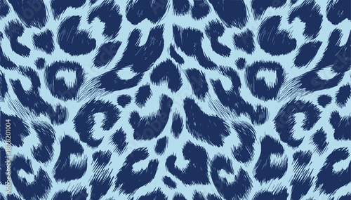 Photography Seamless blue leopard pattern featuring bold, hand-drawn animal spots on a light background