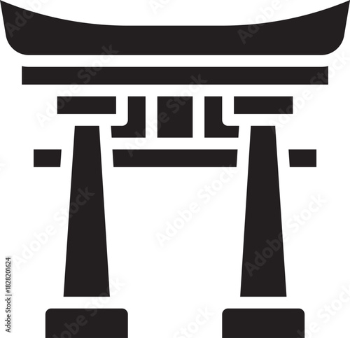 Monochrome vector illustration of a Japanese torii gate. Clean and bold design suited for cultural artwork, heritage concepts, and Asian architecture symbols.