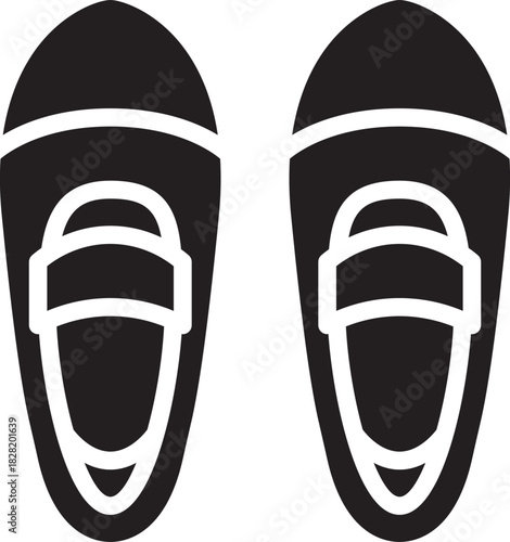 Monochrome flat illustration of Japanese uwabaki shoes. Clean and modern vector design suitable for education themes, cultural content, and uniform-related graphics.