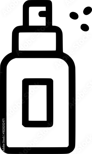 An outline icon representing a spray bottle dispensing liquid droplets, symbolizing cosmetics, fragrance, or cleaning product.