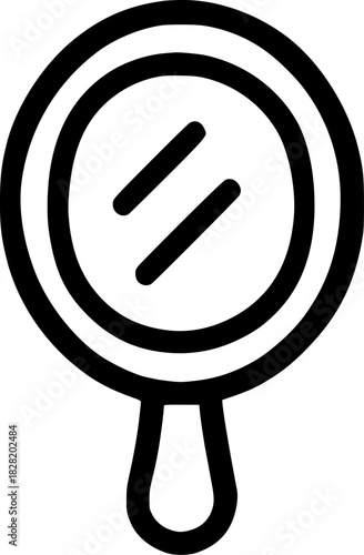 An outline icon representing a handheld mirror, symbolizing reflection, beauty, self-care, vanity, and personal examination.