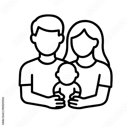 couple with a child vector line icon on a white background Vector line icon on a white background
