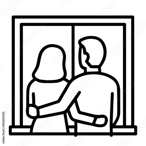 couple looking out the window vector line icon on a white background Vector line icon on a white background