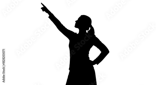 Silhouette of a woman pointing upwards with one hand on her hip