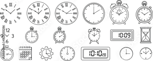 Analog digital clock stopwatch hourglass calendar set