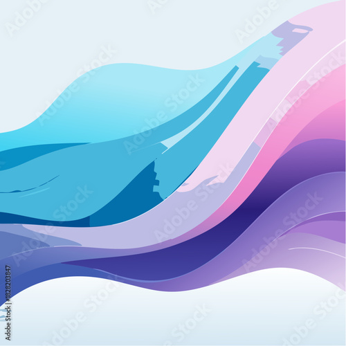 Abstract Blue and Pink Waves of Light with Soft Gradient and Flowing Layers